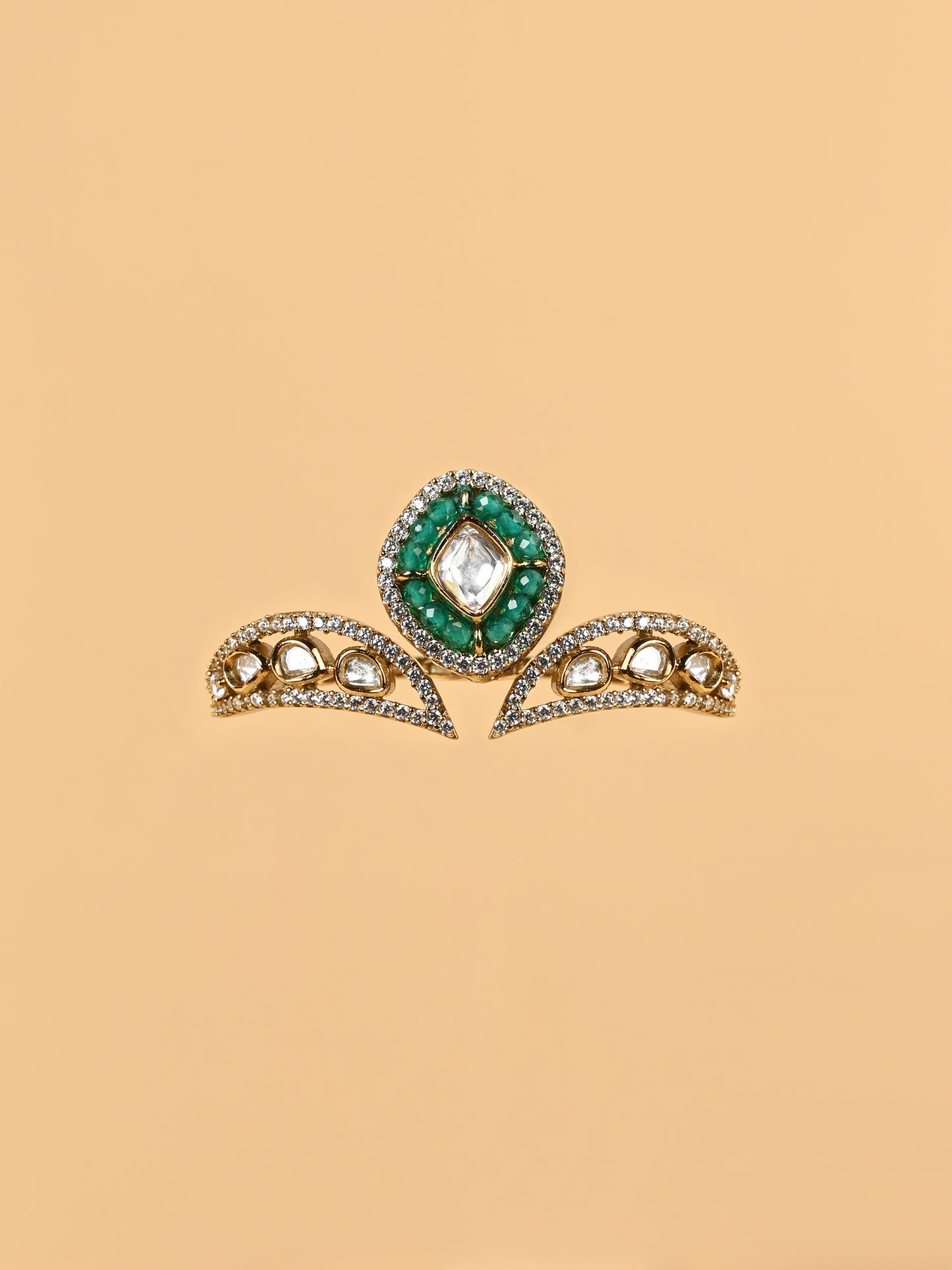 Hariyali Kundan Dual Ring