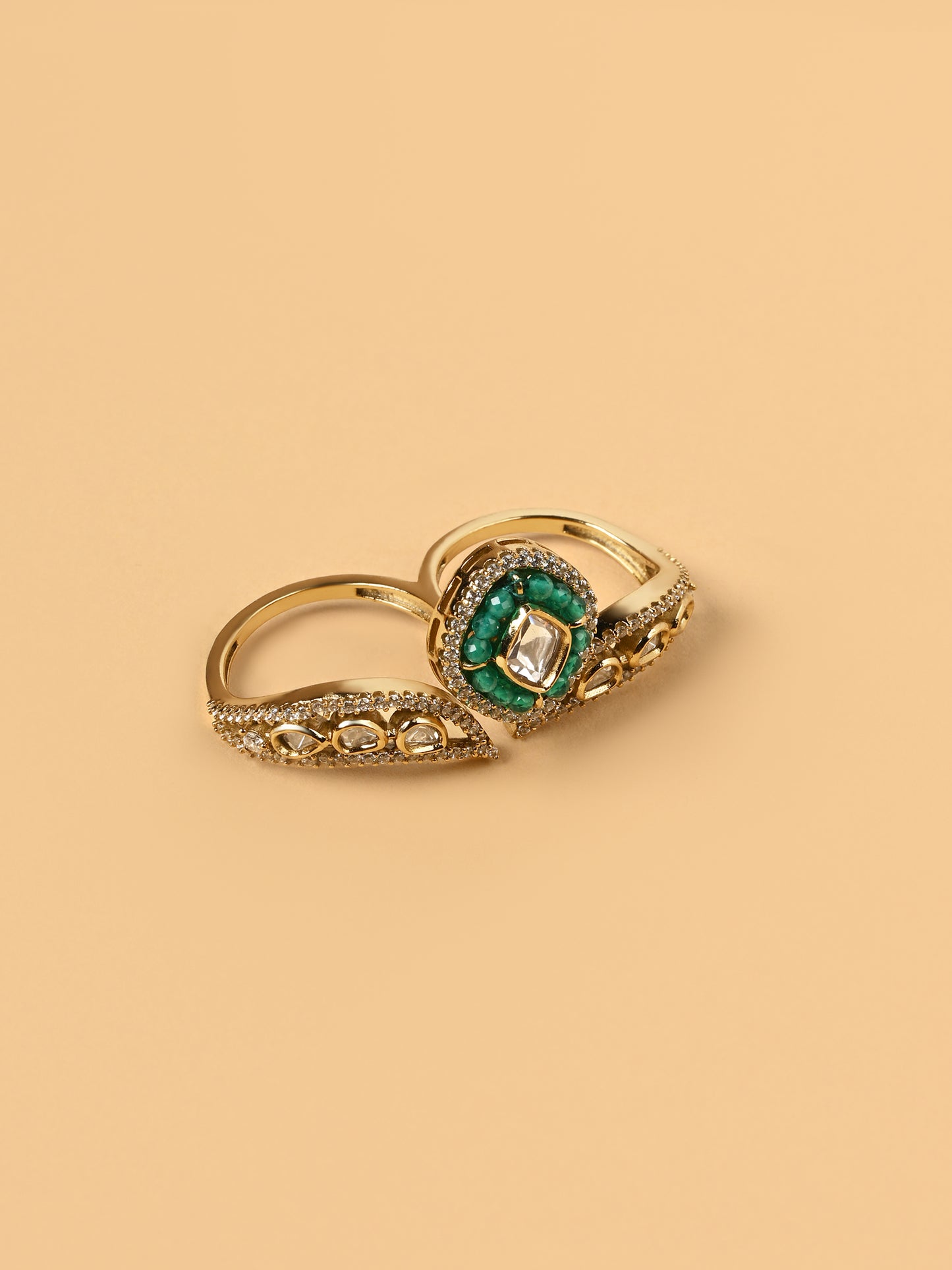 Hariyali Kundan Dual Ring
