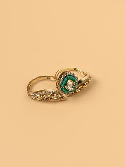 Hariyali Kundan Dual Ring