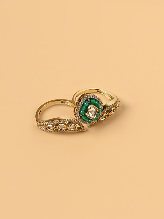Hariyali Kundan Dual Ring