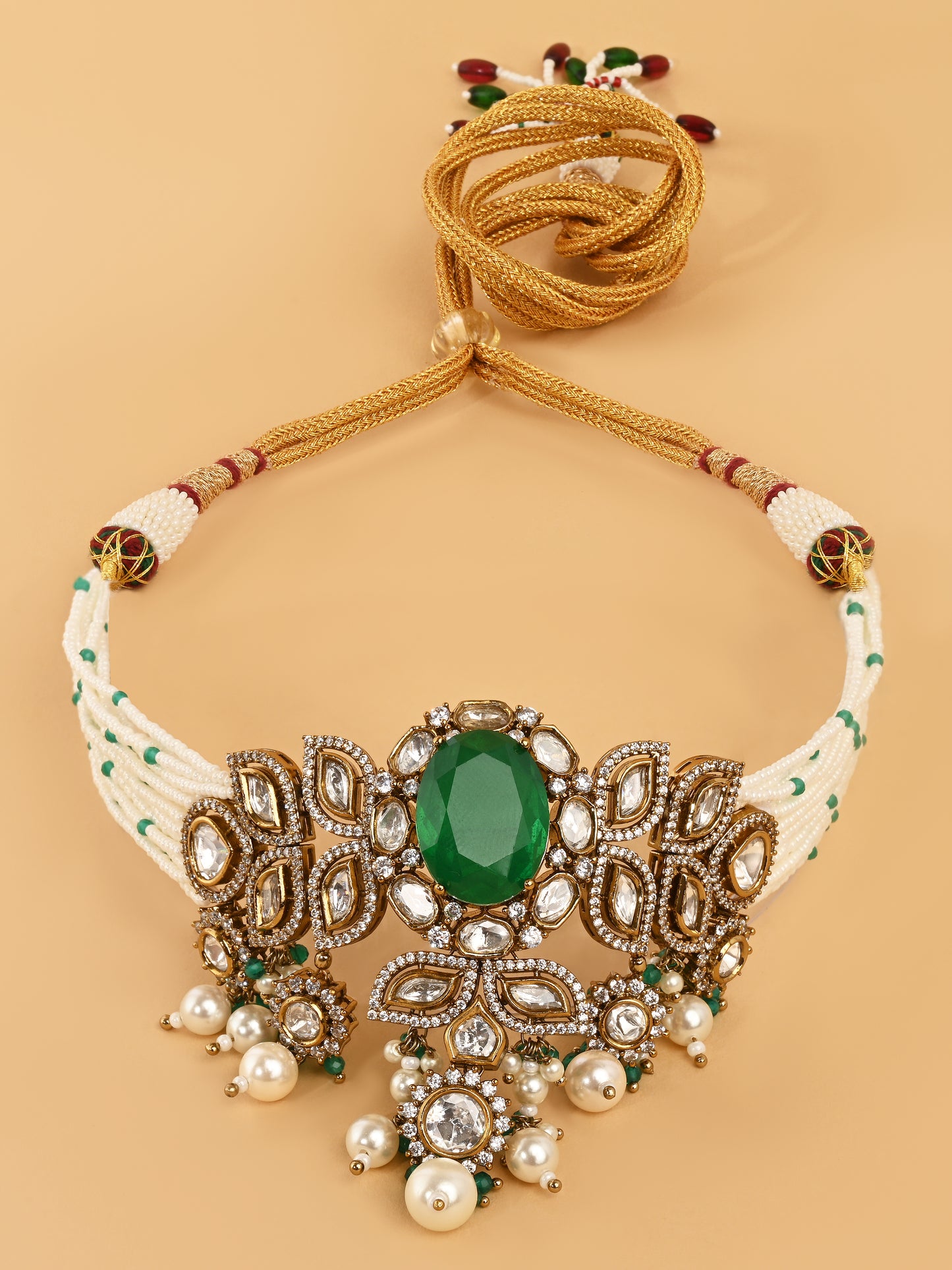 Vasundhara Emerald Kundan Set