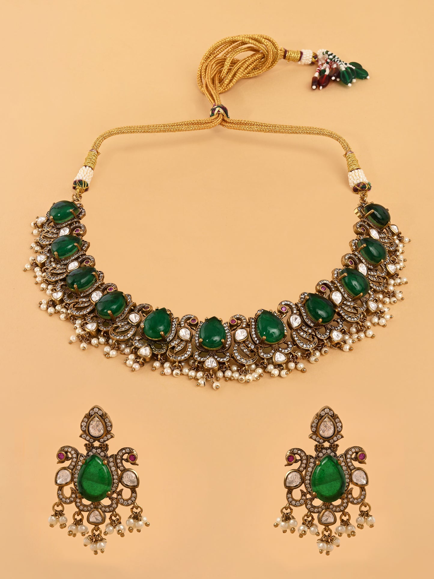 Rajsi Emerald Kundan Set